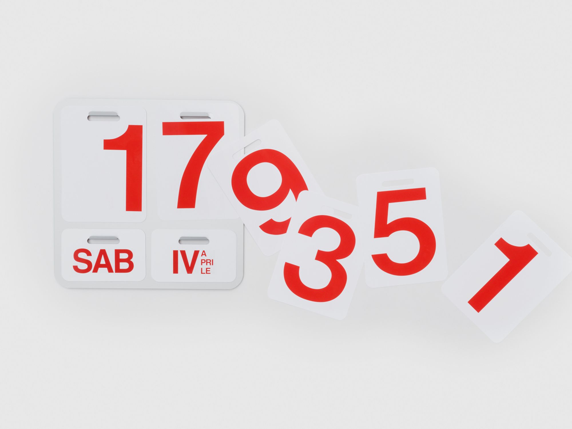 Formosa Wall Calendar by Enzo Mari for Danese Milano showing red numbers