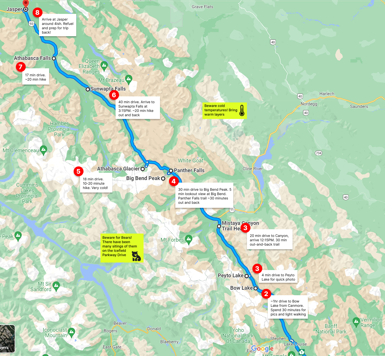 Icefields Parkway Itinerary