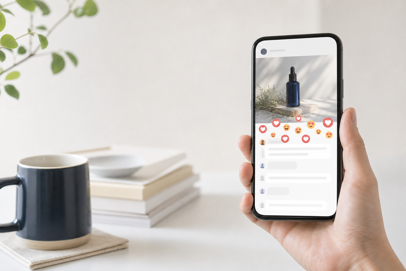 短い反応ばかりのInstagramコメント欄を確認するイメージ