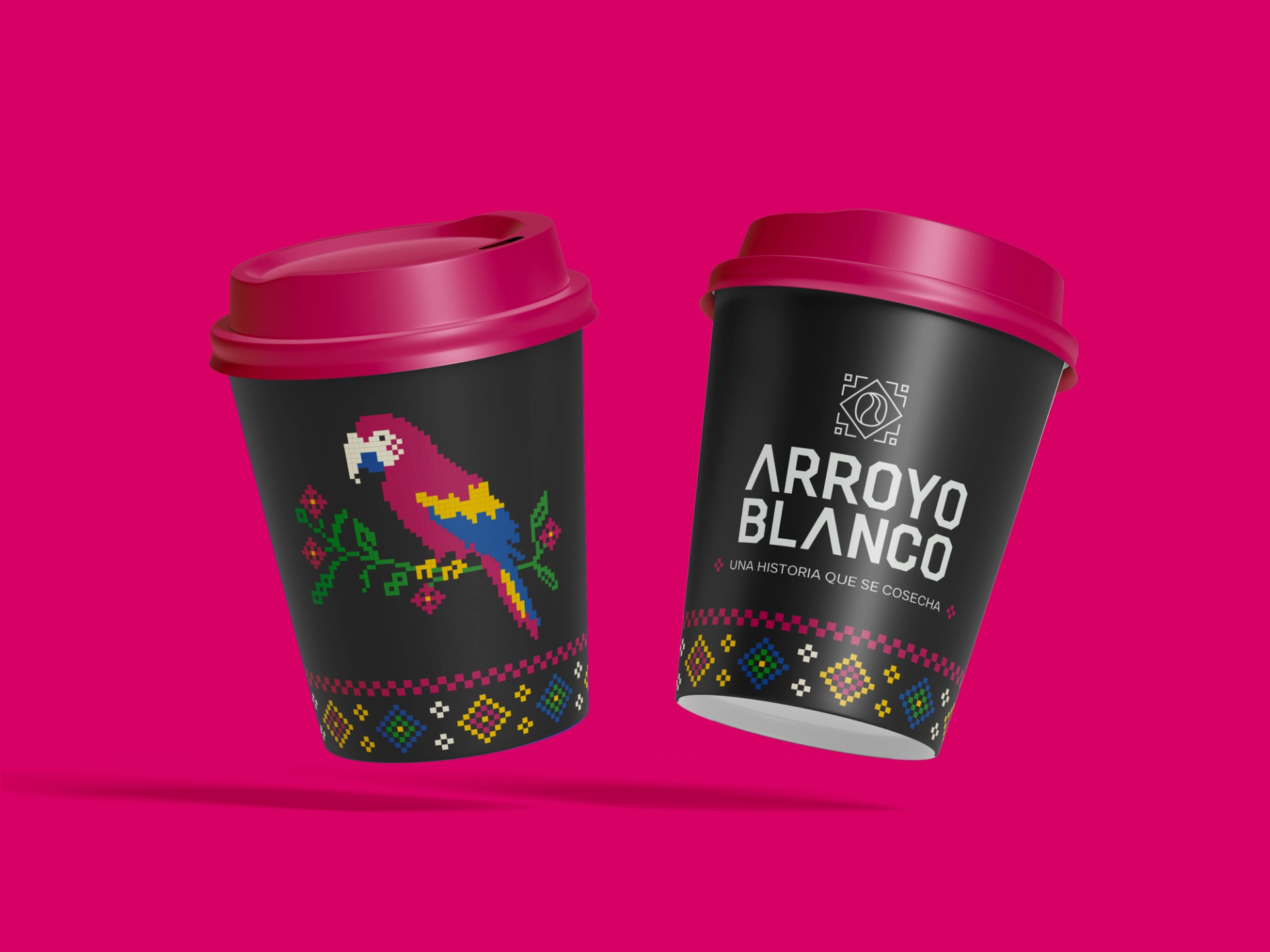 Empaques de café Arroyo Blanco sobre fondo rojo