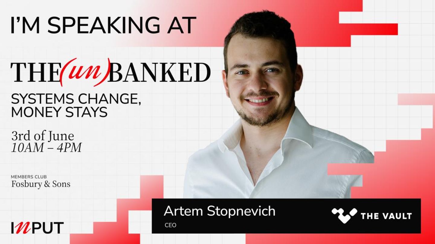 Promotional graphic announcing Artem Stopnevich speaking at The (un)Banked conference, 3rd of June, Fosbury & Sons, Amsterdam