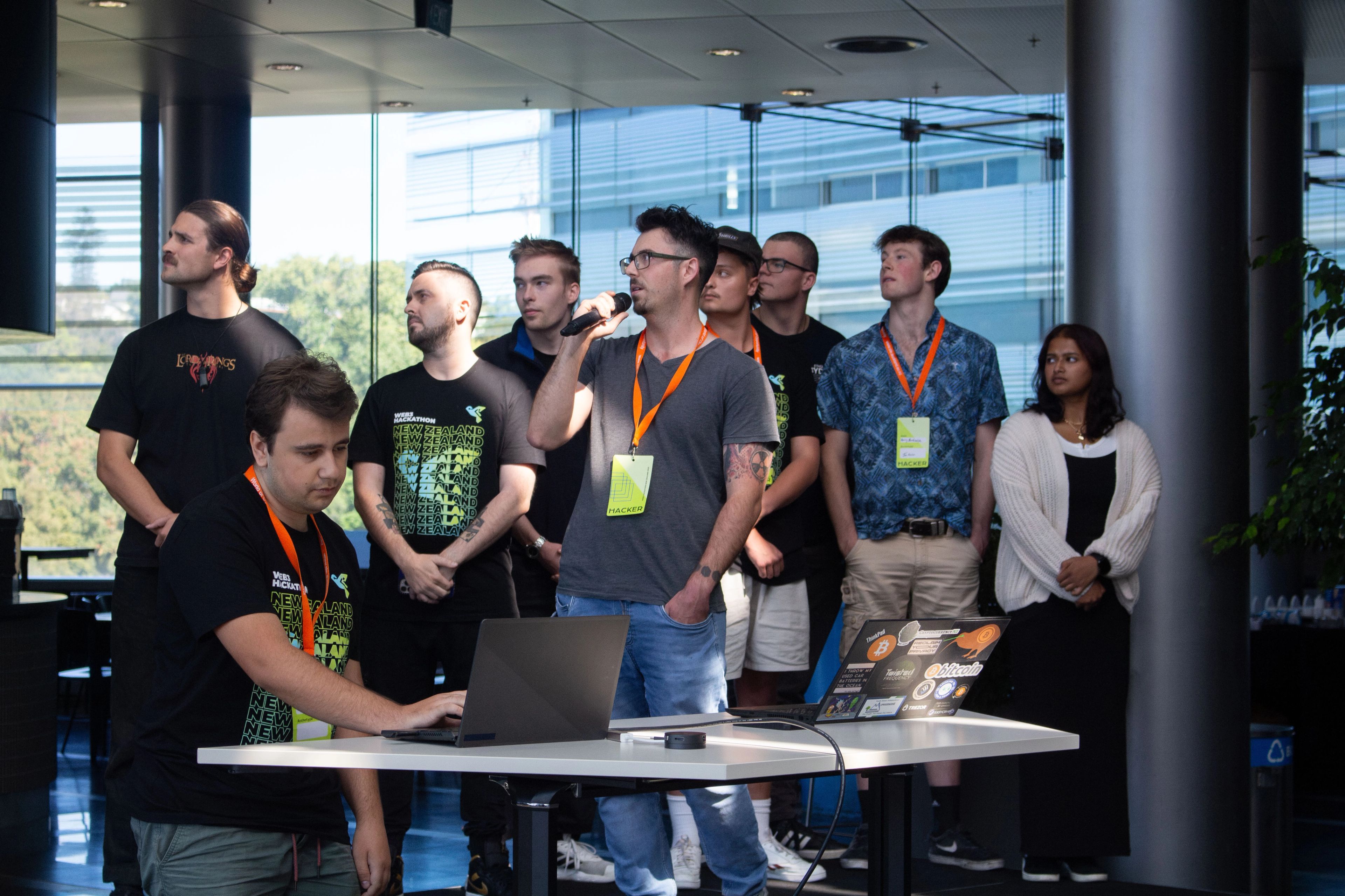 Jayden Hunt amd the University of Canterbury team presenting their project to judges at last years event