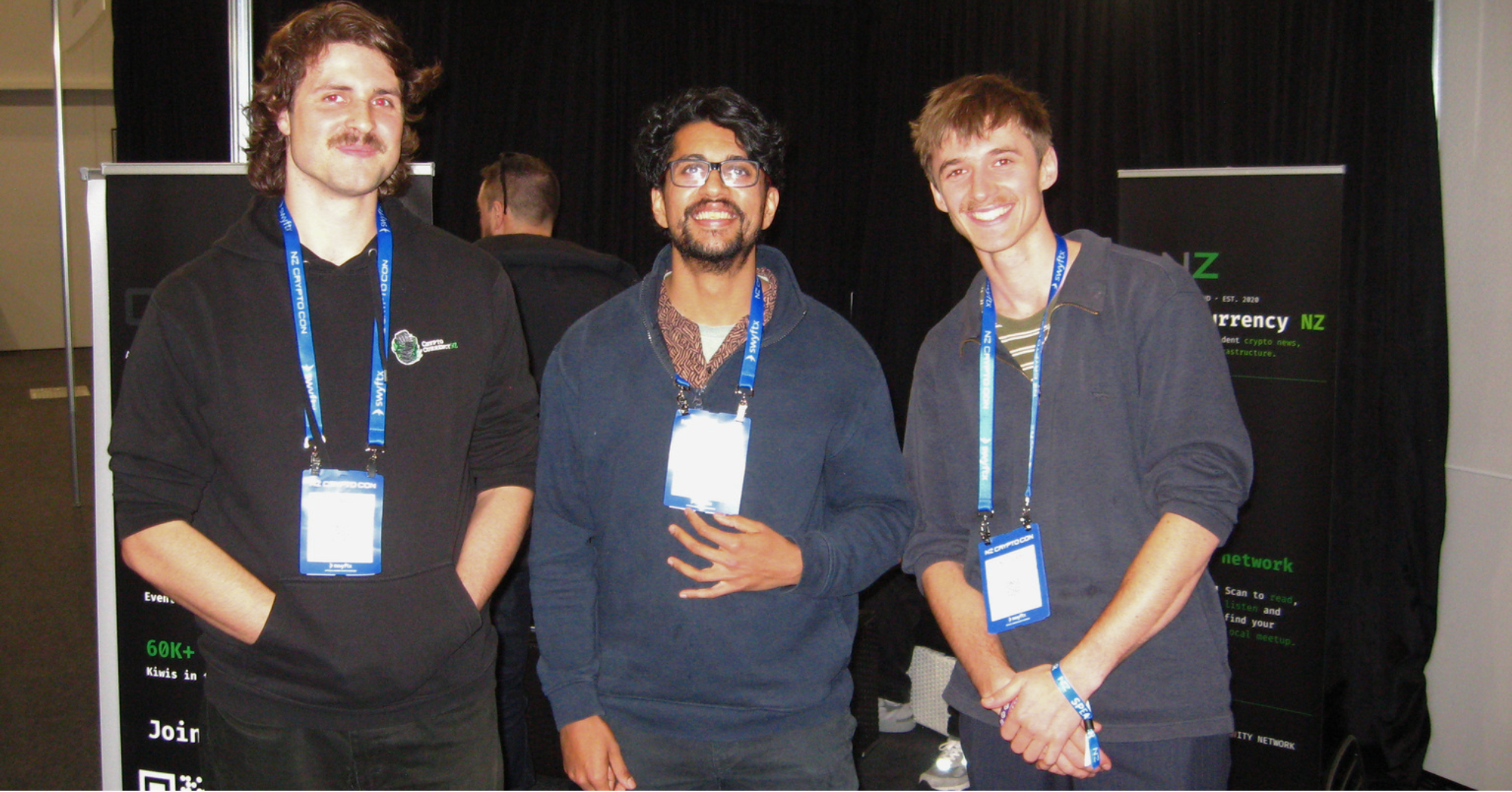 Author, Aditya Das and Nic Turnbull at the Cryptocurrency NZ chill zone