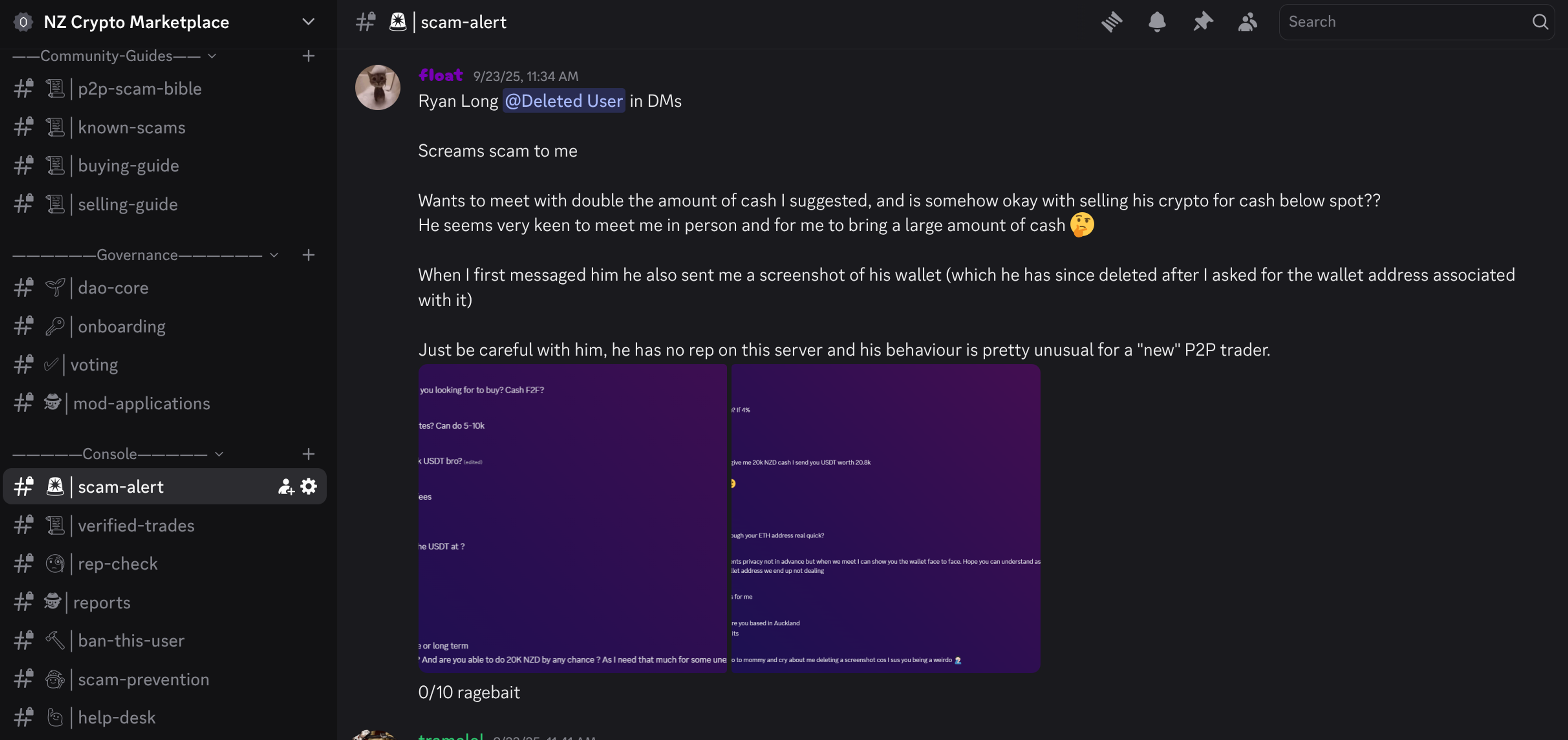 The scam alert channel on the P2P Marketplace