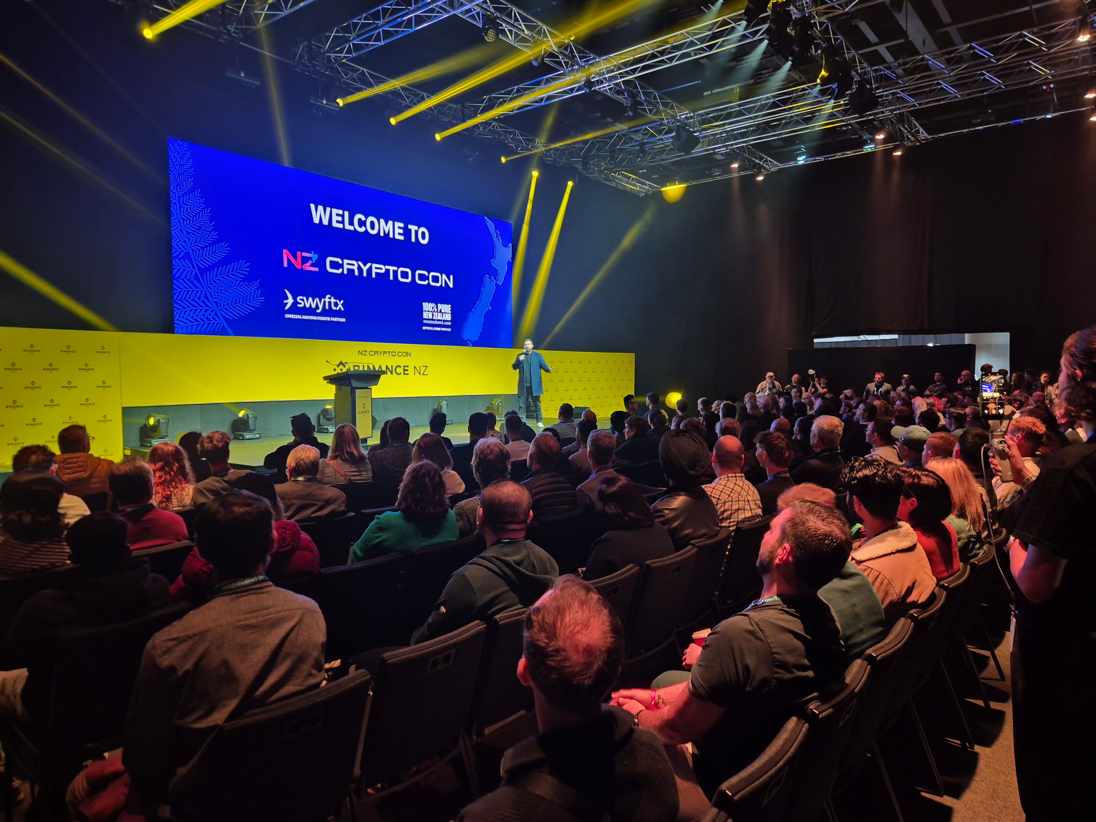 David Haslop breaking ground at NZ's first large scale crypto conference 