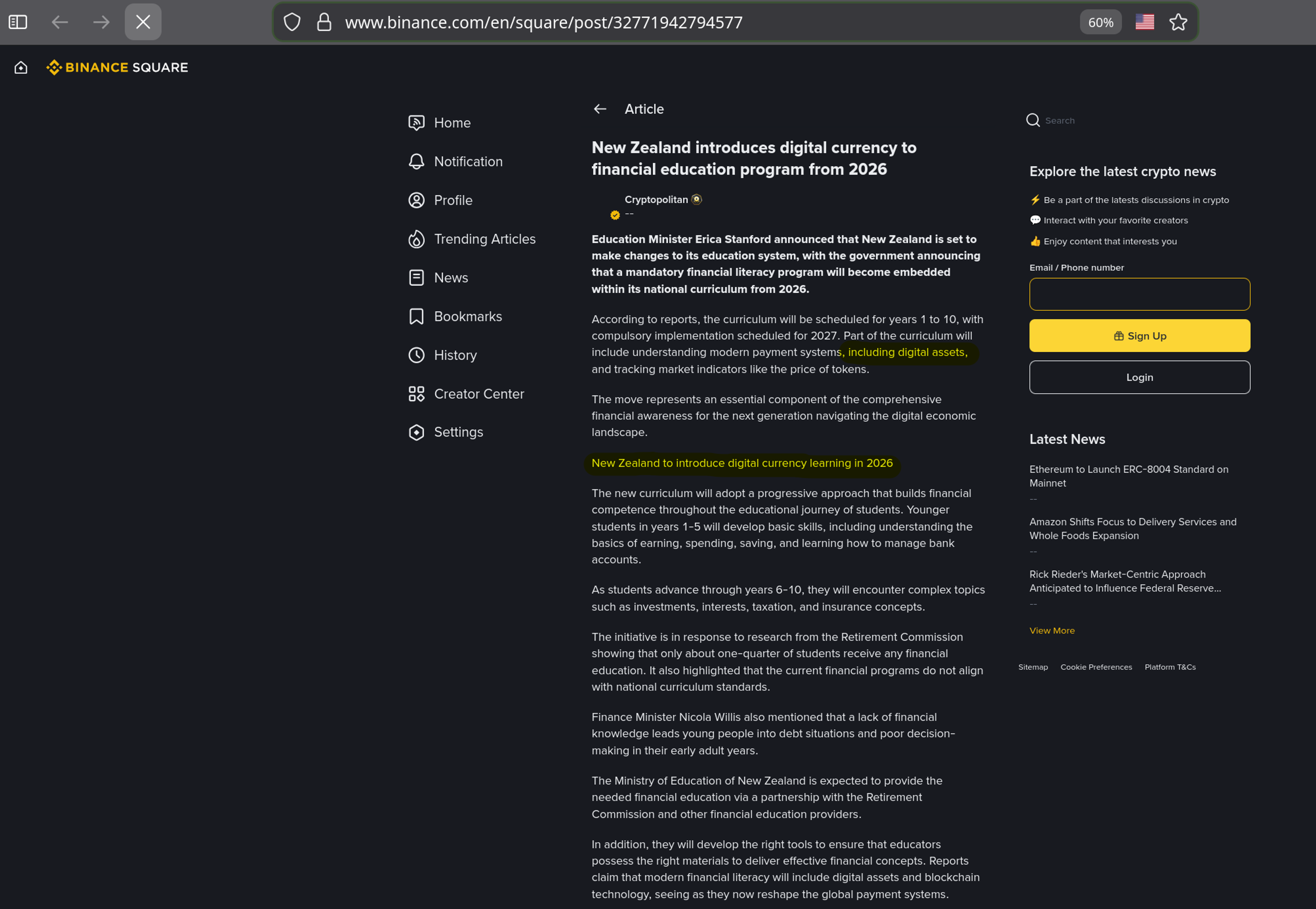 False claims on Binance Square