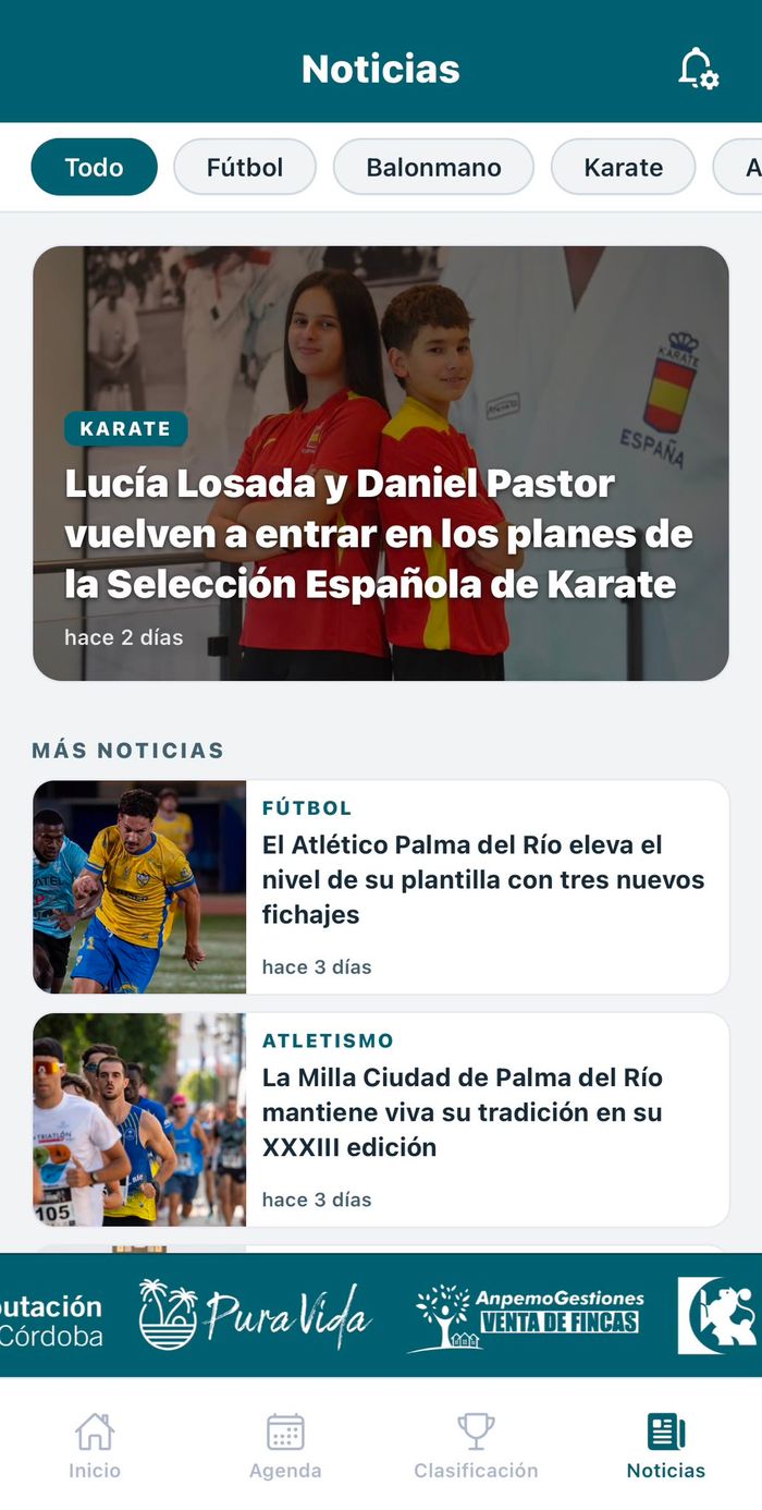 Captura de la app de PalmaDeporte