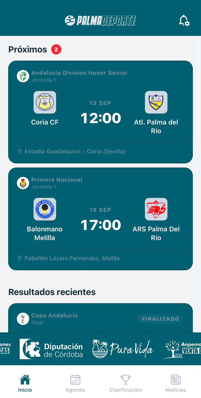 Captura de la app de PalmaDeporte