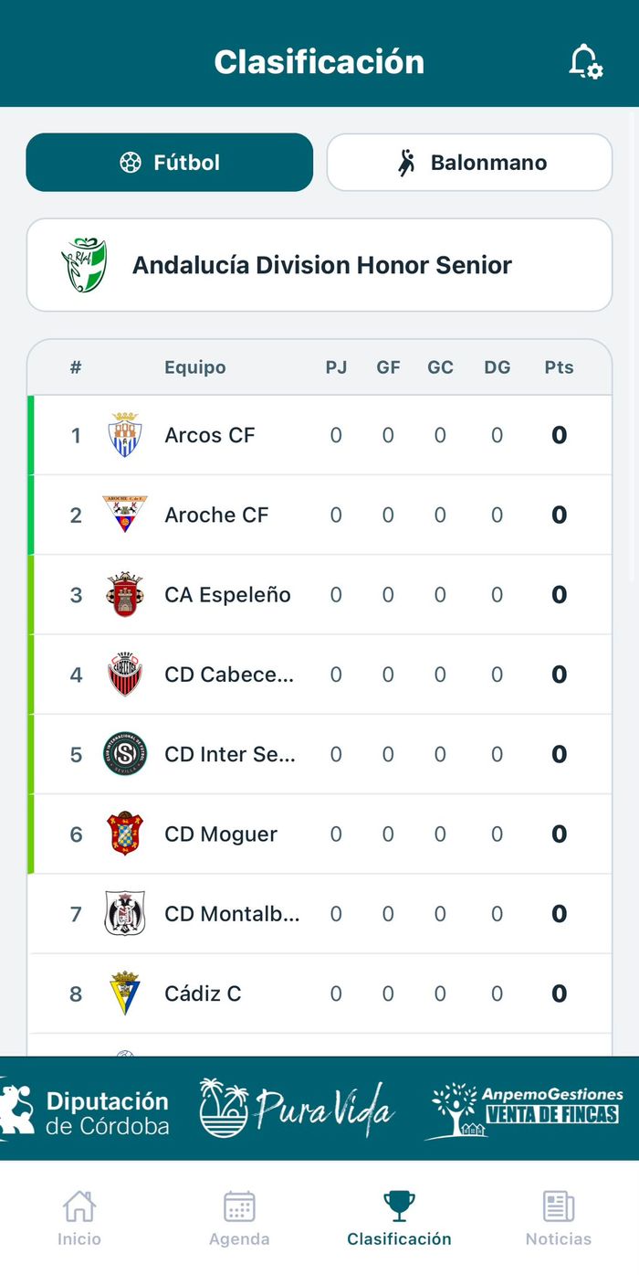 Captura de la app de PalmaDeporte