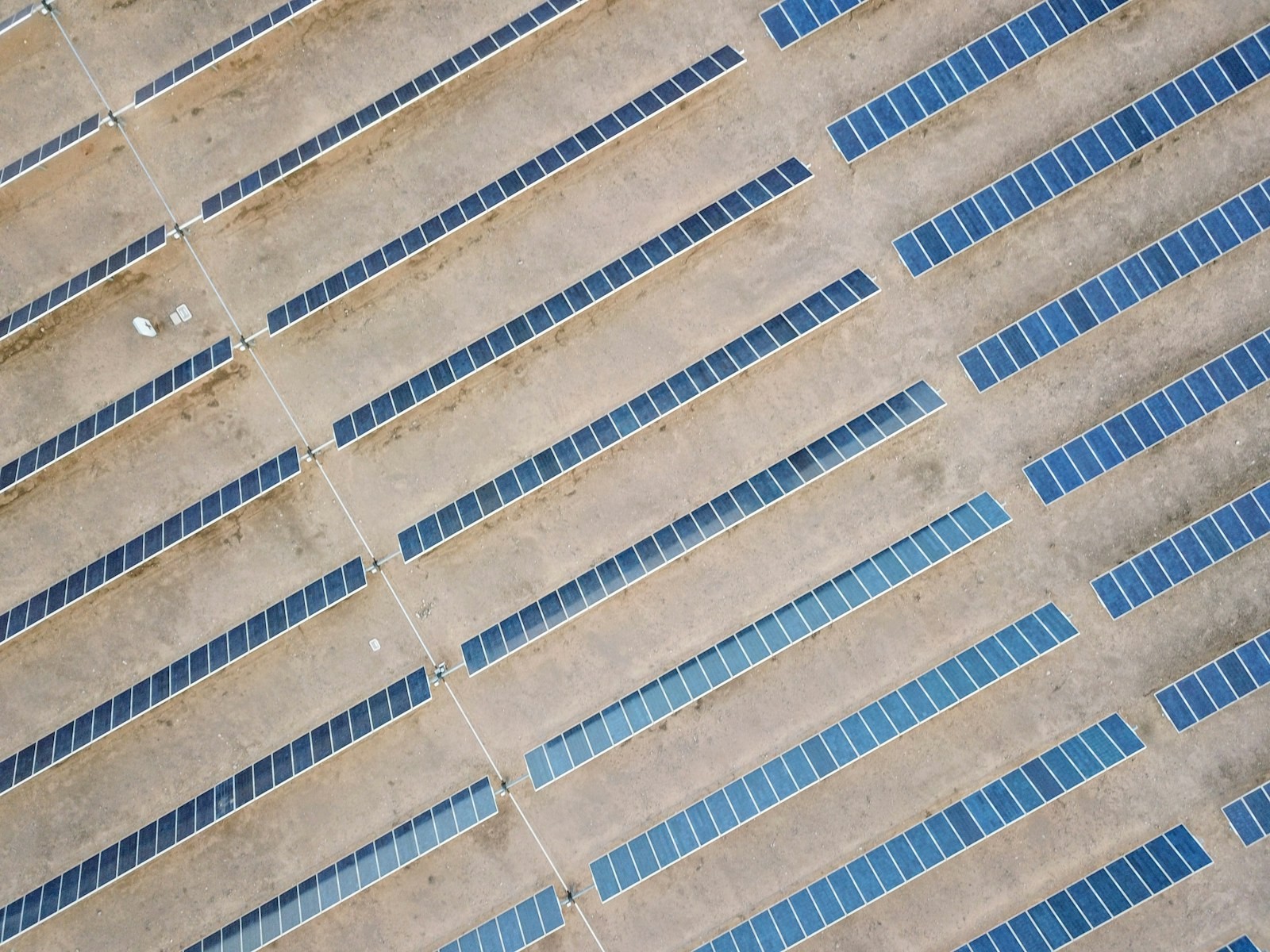 Rows of solar modules, seen from directly above