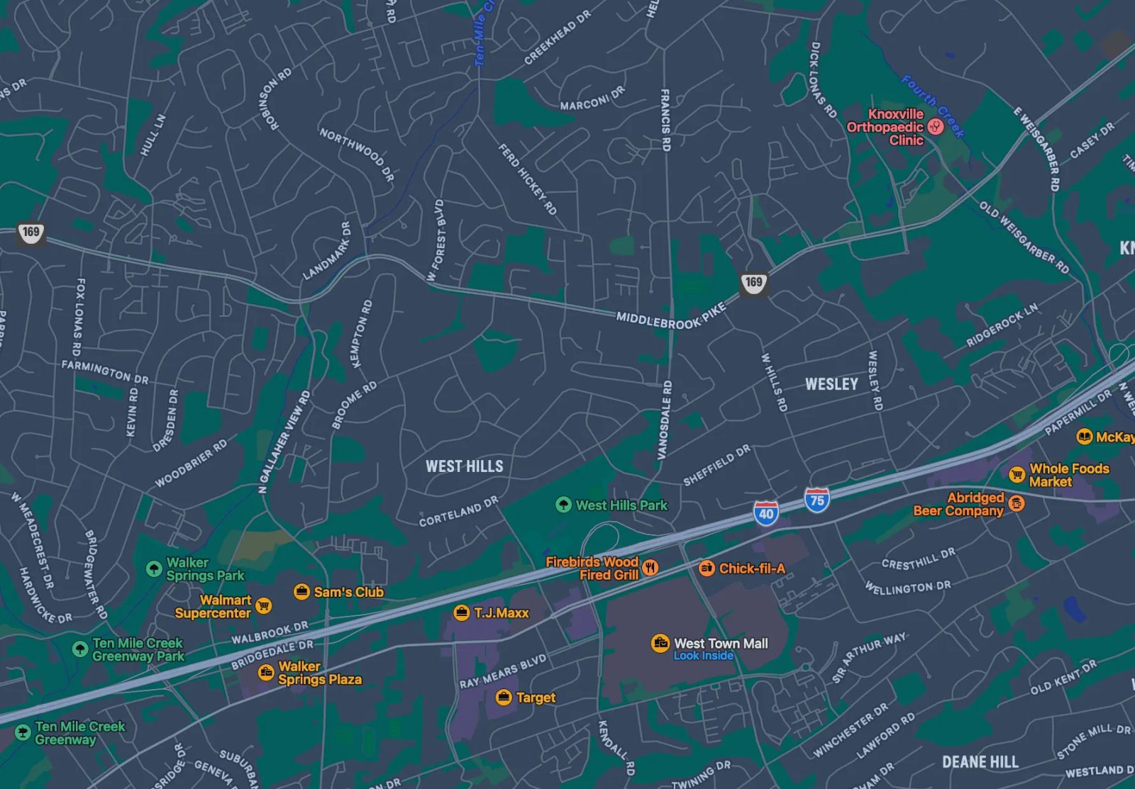 Map of West Hills