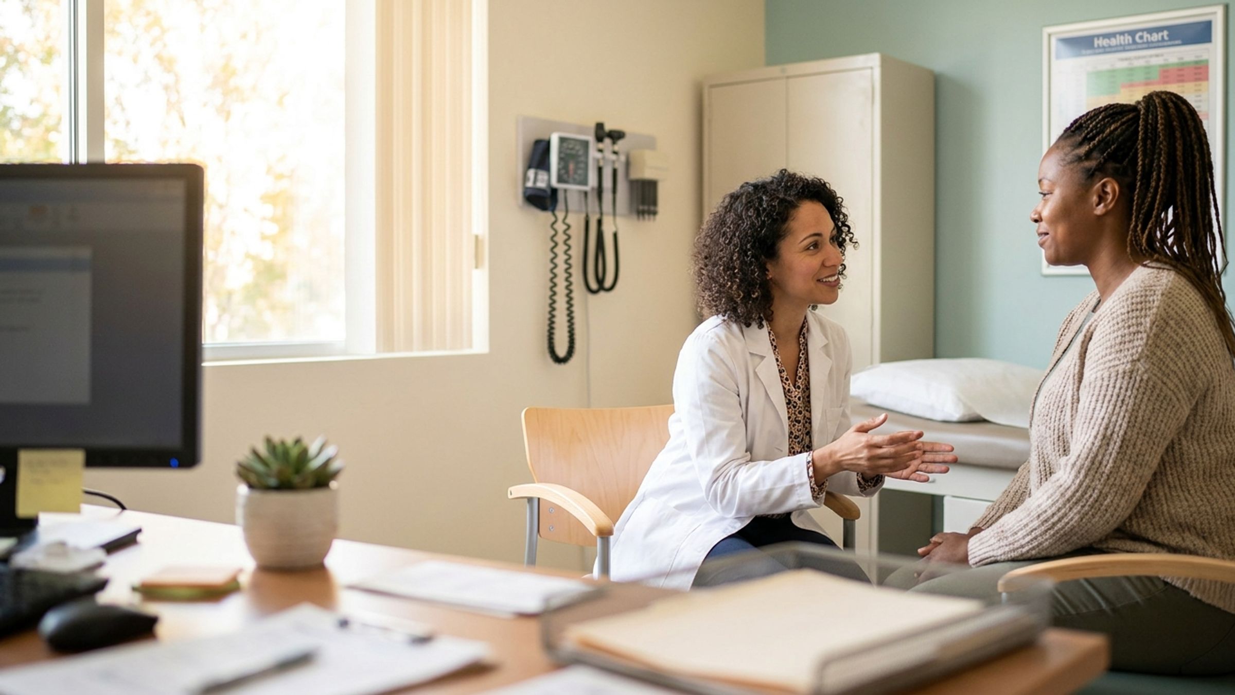 Physician meeting with a patient during a women's health consultation at HANDS Clinic