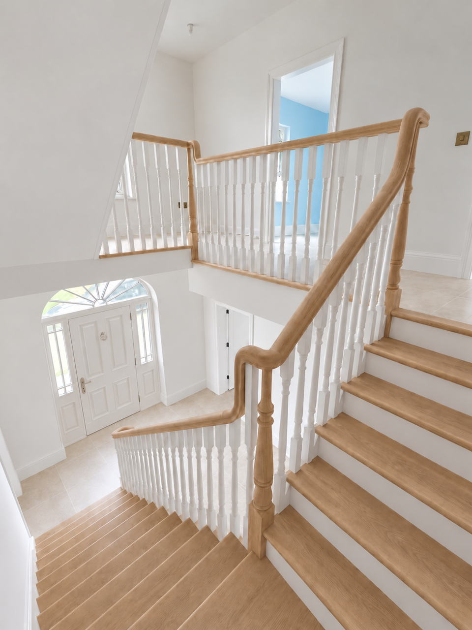 Softwood cutstring with oak treads and continuos handrail 2