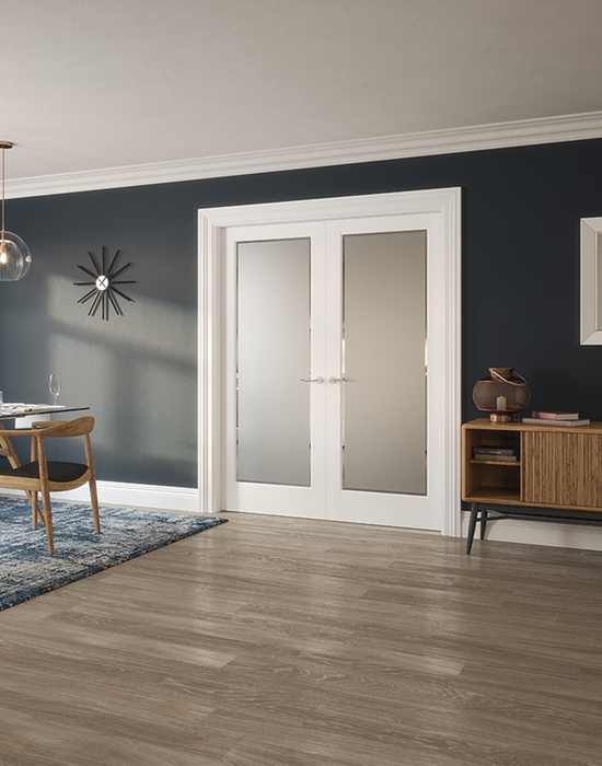 kenmore white primed etch glass clear border in living room 2