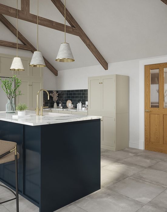 addison pre finished oak bevelled glass door in kitchen