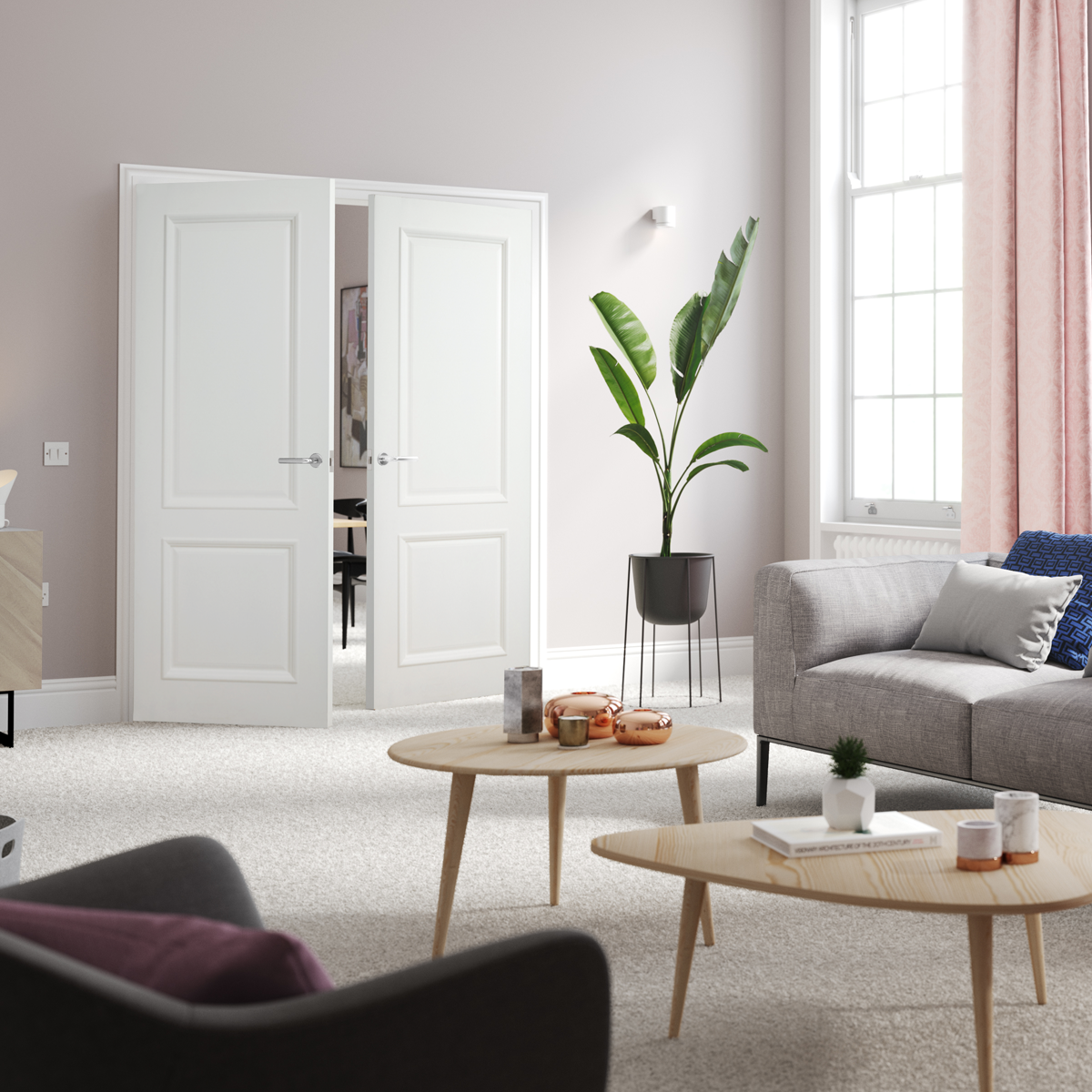 monroe white primed 2 panel bolection door in living room 2