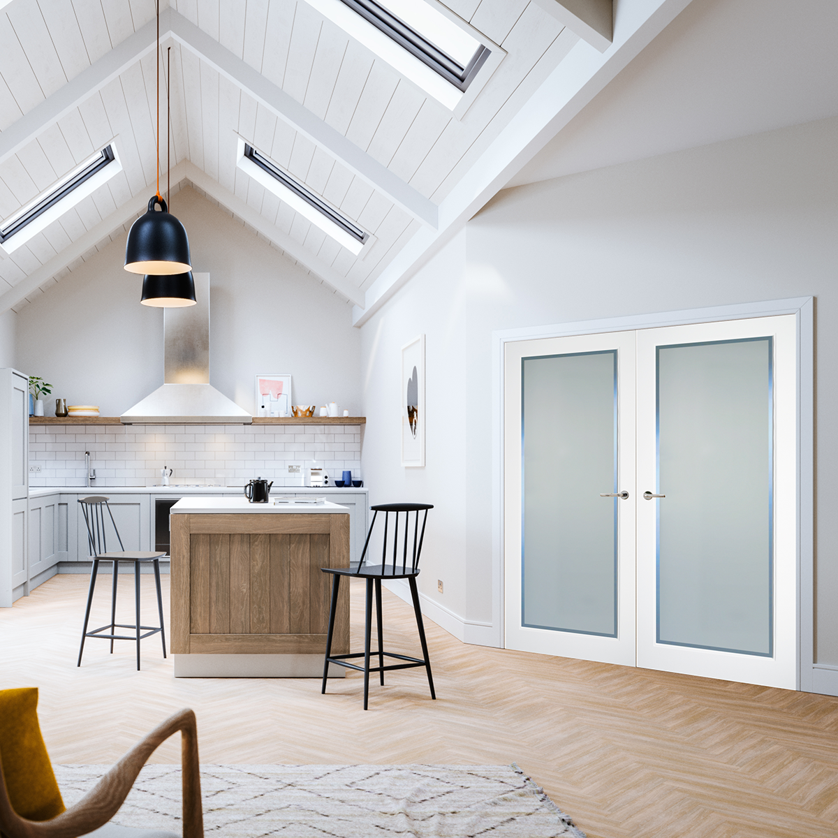 kenmore white primed etch glass clear border in kitchen