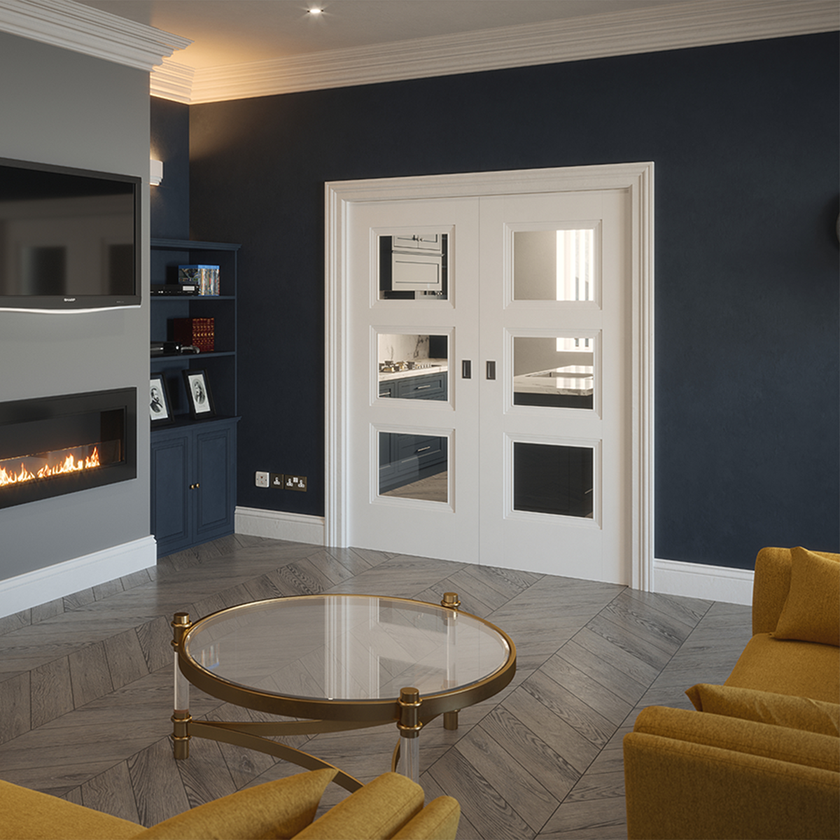 franklin white primed 3 panel clear glazed door in living room 2