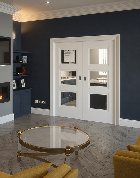 franklin white primed 3 panel clear glazed door in living room 2