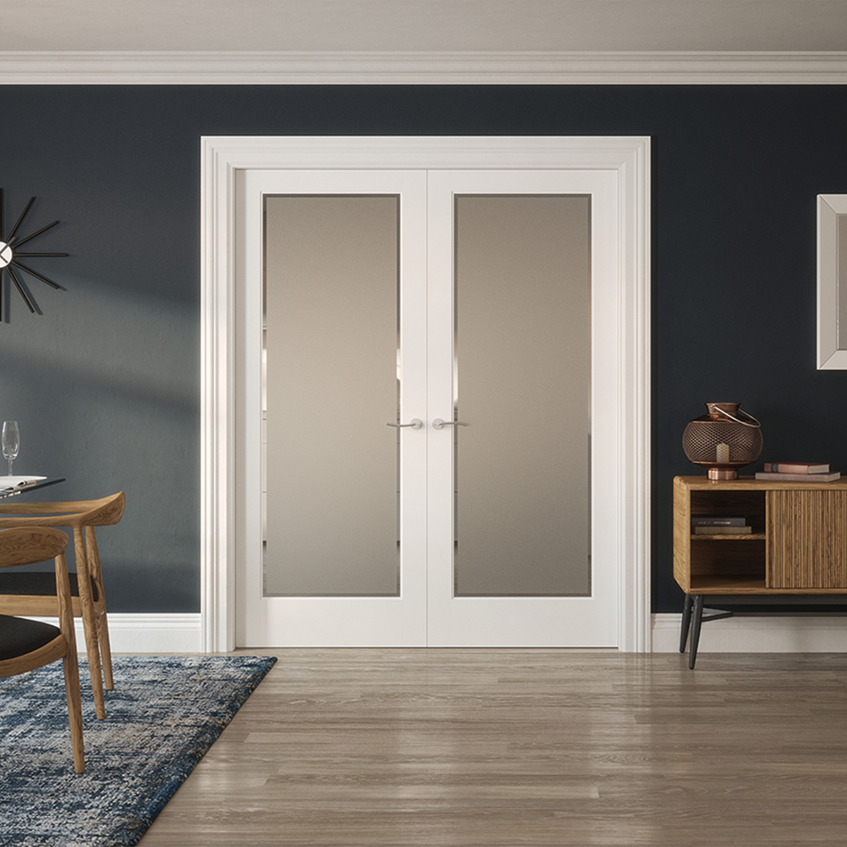 kenmore white primed etch glass clear border in living room 3