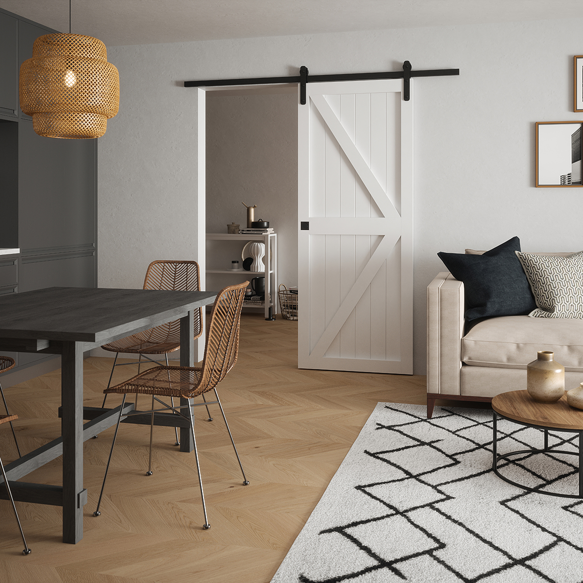 camden framed ledged and braced door in living room