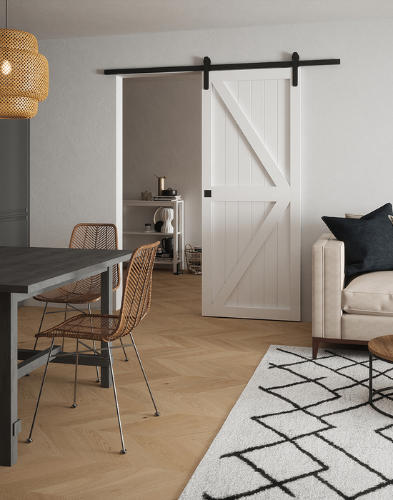 camden framed ledged and braced door in living room