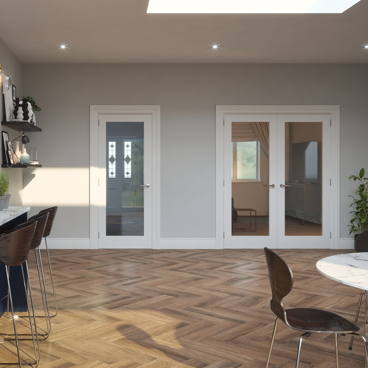 boston shaker primed door clear glazed in living room 2