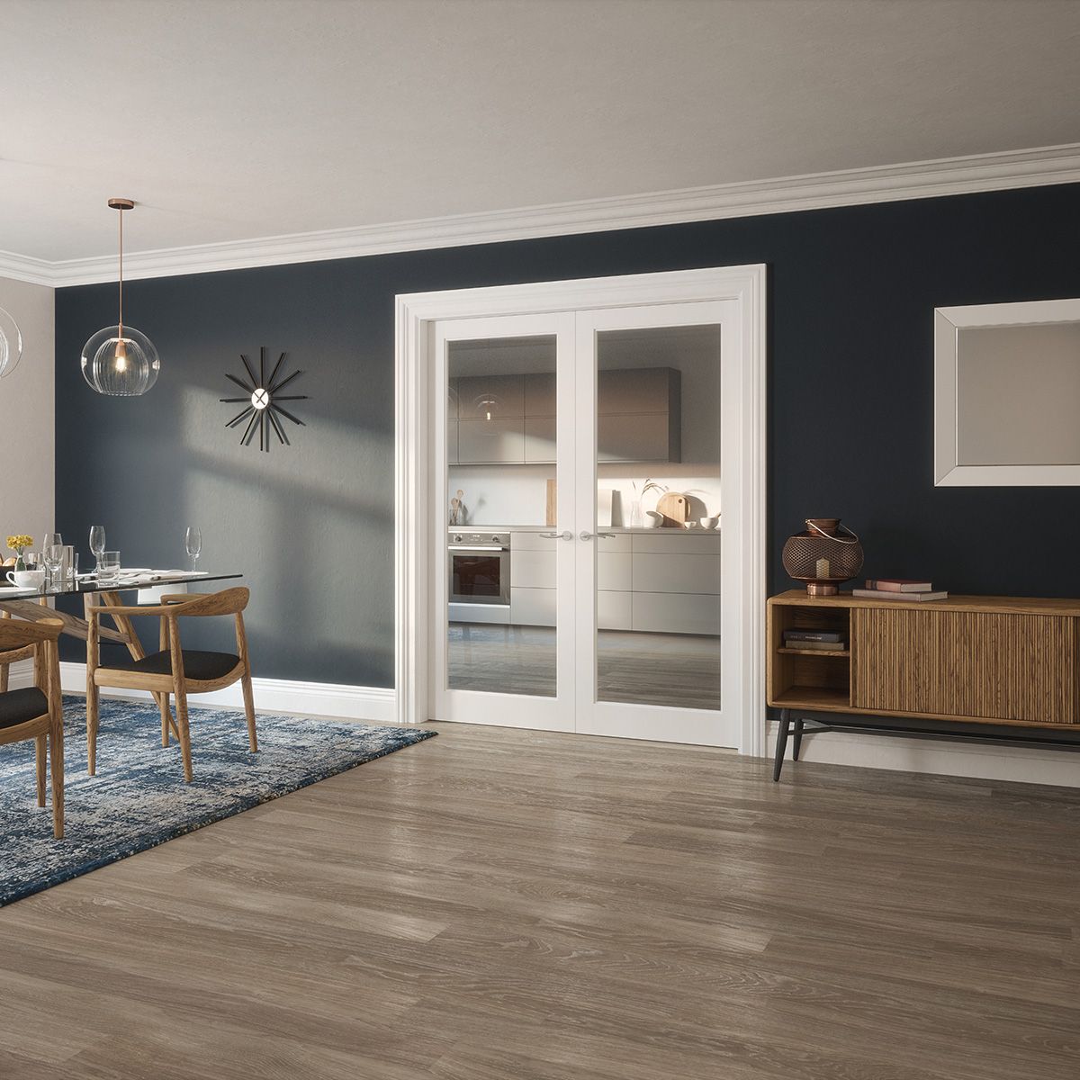 kenmore white primed clear glazed door in living room