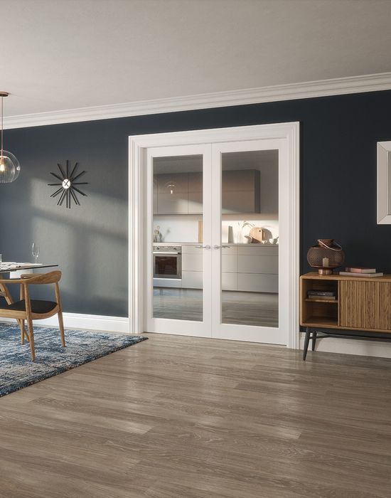 kenmore white primed clear glazed door in living room