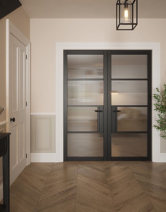 portland 4 lite reeded glazed door black in hall 2