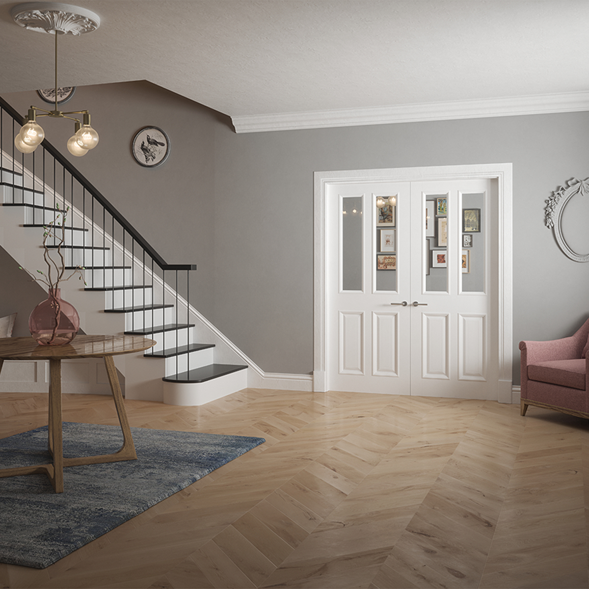 indoors bedford primed clear glazed door bolection in living room