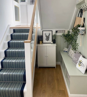 Softwood Stairs With Oak Handrail Oak Baserail, Recessed Glass Rectangle 234