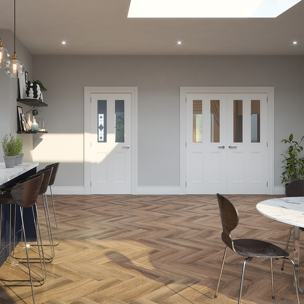 claremont primed door bevellled glazed in living room