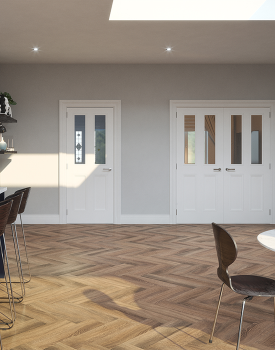 claremont primed door bevellled glazed in living room