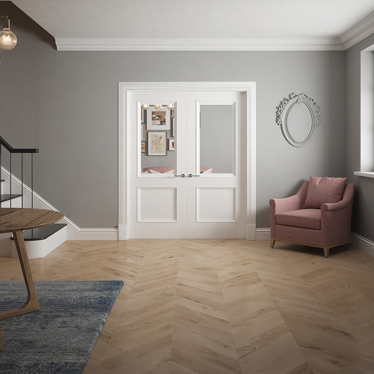 monroe primed 2 panel bolection door clear glazed in living room 2