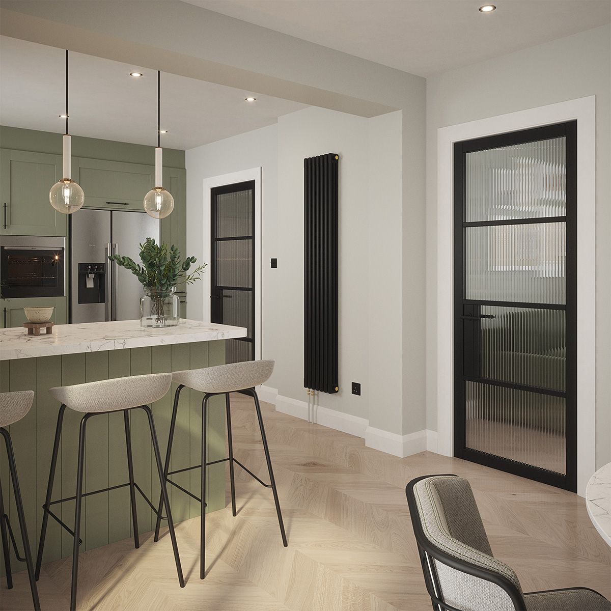 portland 4 lite reeded glazed door black in kitchen 5