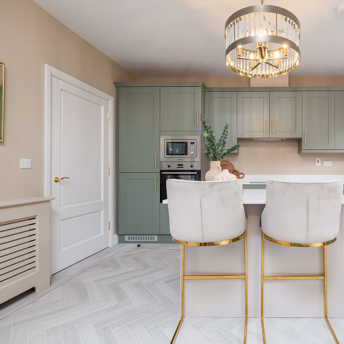 dover 2 panel white primed door in kitchen