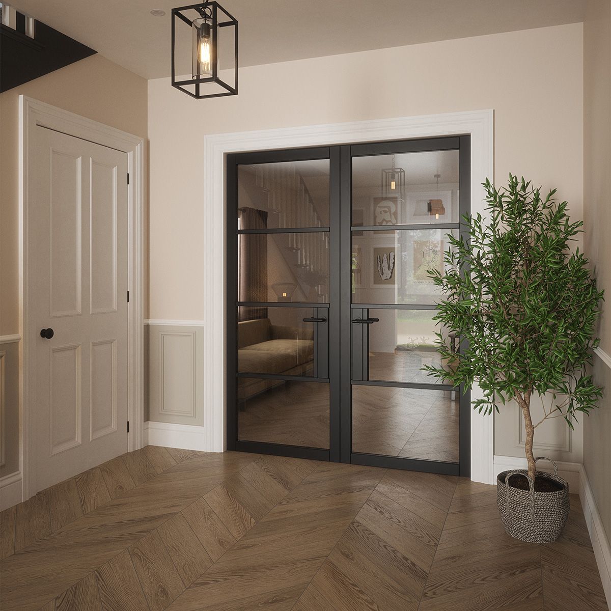 portland 4 lite clear glazed door black in hall 2