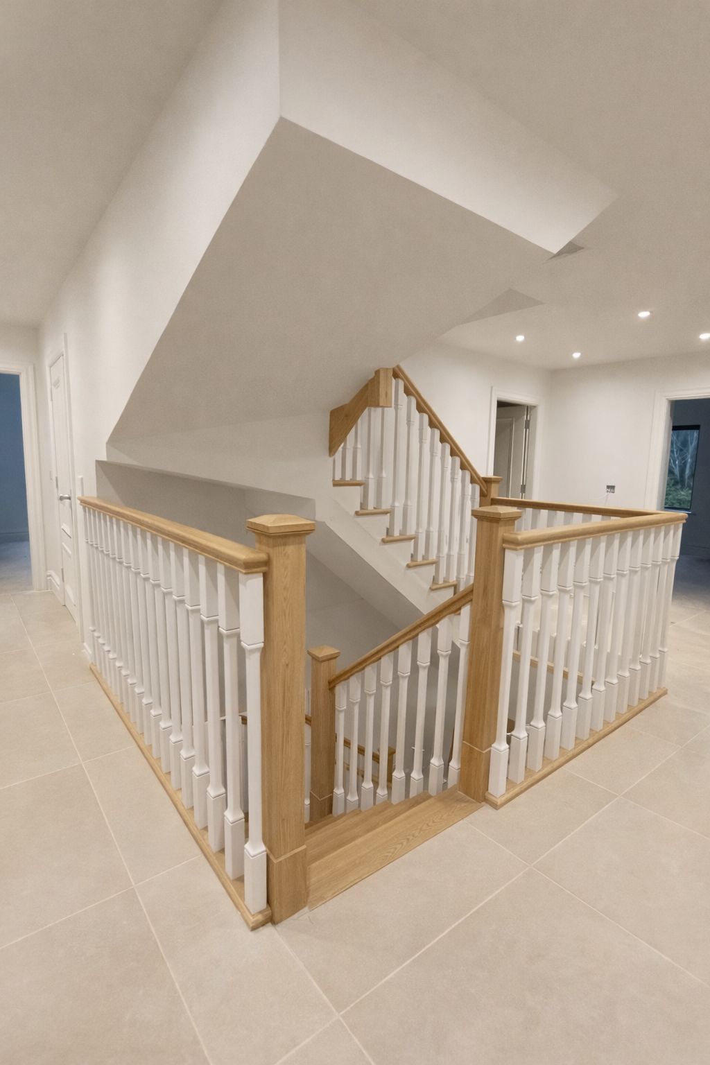 softwood cut string stairs oak posts detail 2