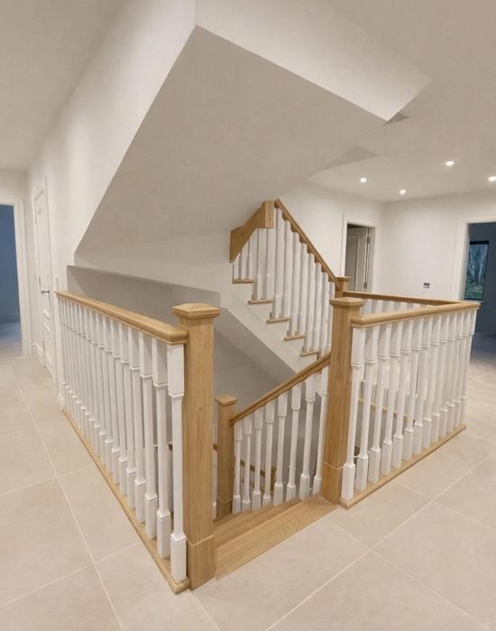 softwood cut string stairs oak posts detail 2