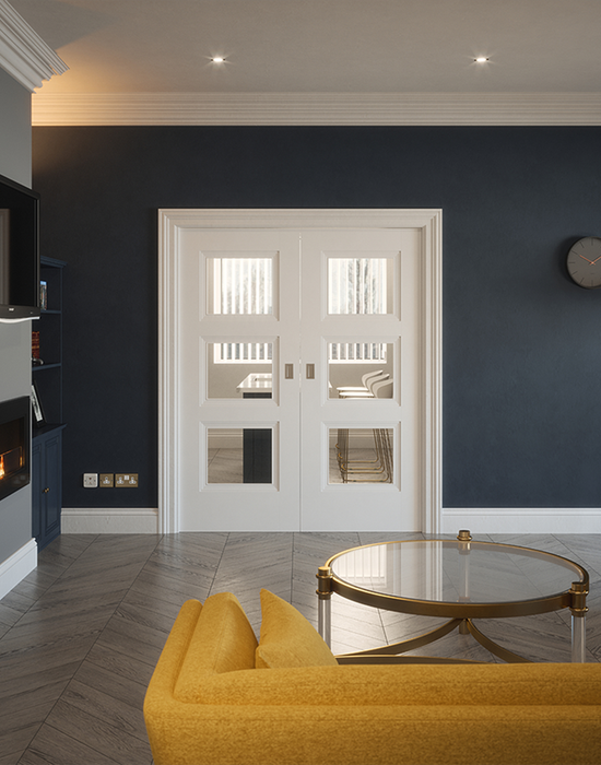 franklin white primed 3 panel clear glazed door in living room