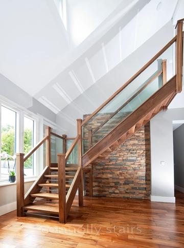 Open Riser Walnut Stairs With Recessed Glass Walnut Open riser+ stainless steel & glass 2