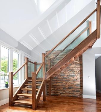 Open Riser Walnut Stairs With Recessed Glass Walnut Open riser+ stainless steel & glass 2