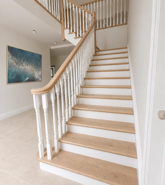 Softwood Cutstring With Oak Treads And Continuous Handrail Softwood cutstring with oak treads and continuos handrail