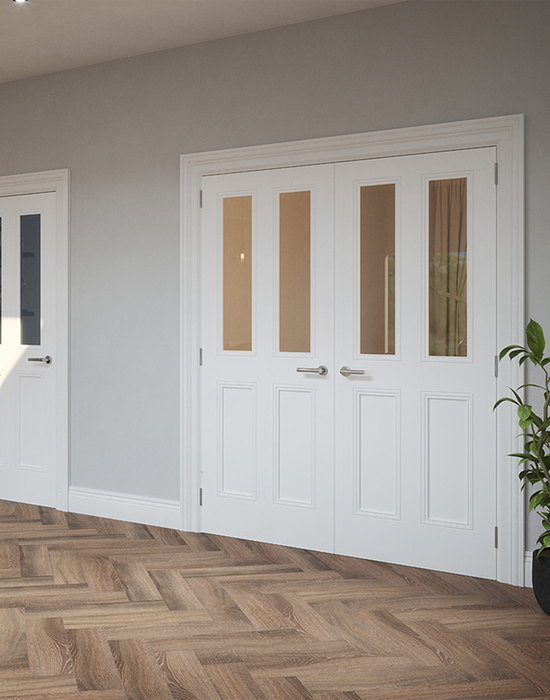 claremont primed door bevellled glazed in living room 2