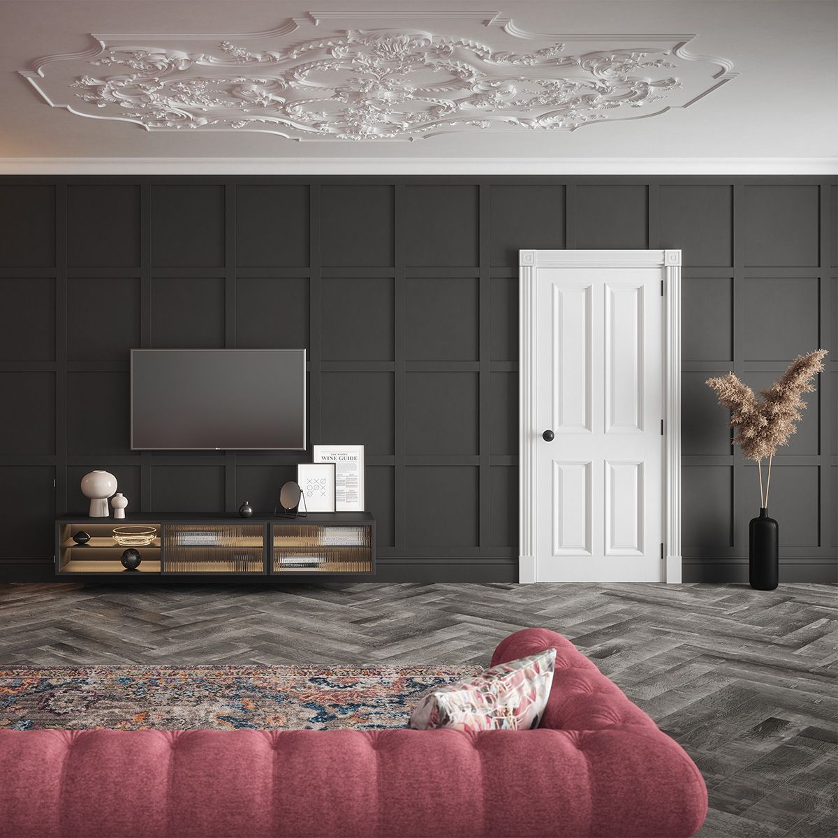 indoors bedford primed 4 panel bolection door in living room