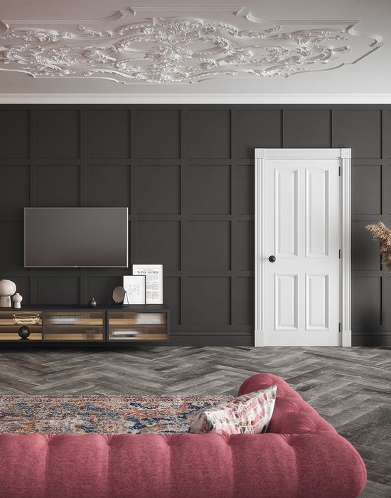 indoors bedford primed 4 panel bolection door in living room