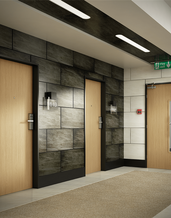 flush oak veneer match fd30 fs 18g wire glazed in hall