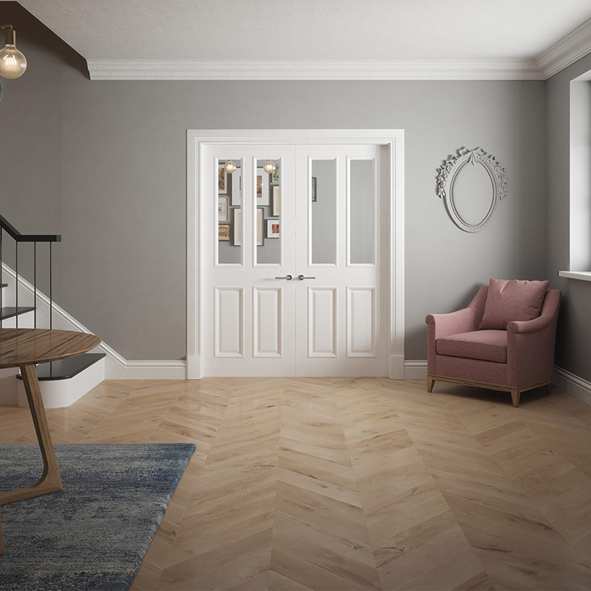 indoors bedford primed clear glazed door bolection in living room 2