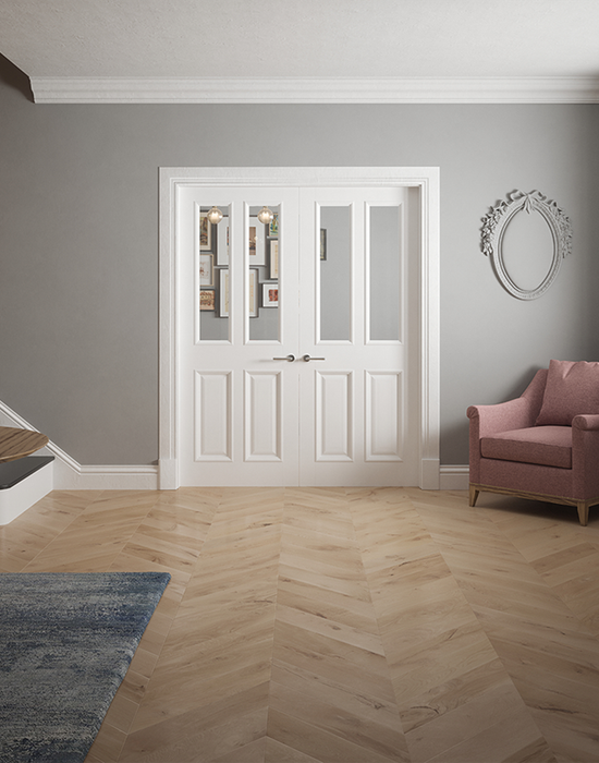 indoors bedford primed clear glazed door bolection in living room 2